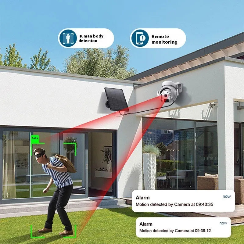 Q55 3 million pixel solar security camera with night vision mounted outdoors