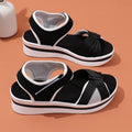 Women's mesh cross-strap sandals with Velcro closure thick rubber sole round toe summer beach flats