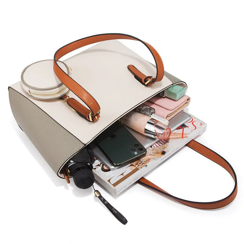 Fashion three-in-one saffiano bag with large capacity in bucket shape, available in multiple colours.