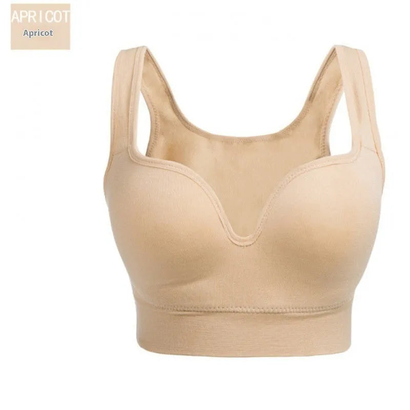 Women's reinforced shockproof sports bra showing fixed double-shoulder straps and 3/4 cup design