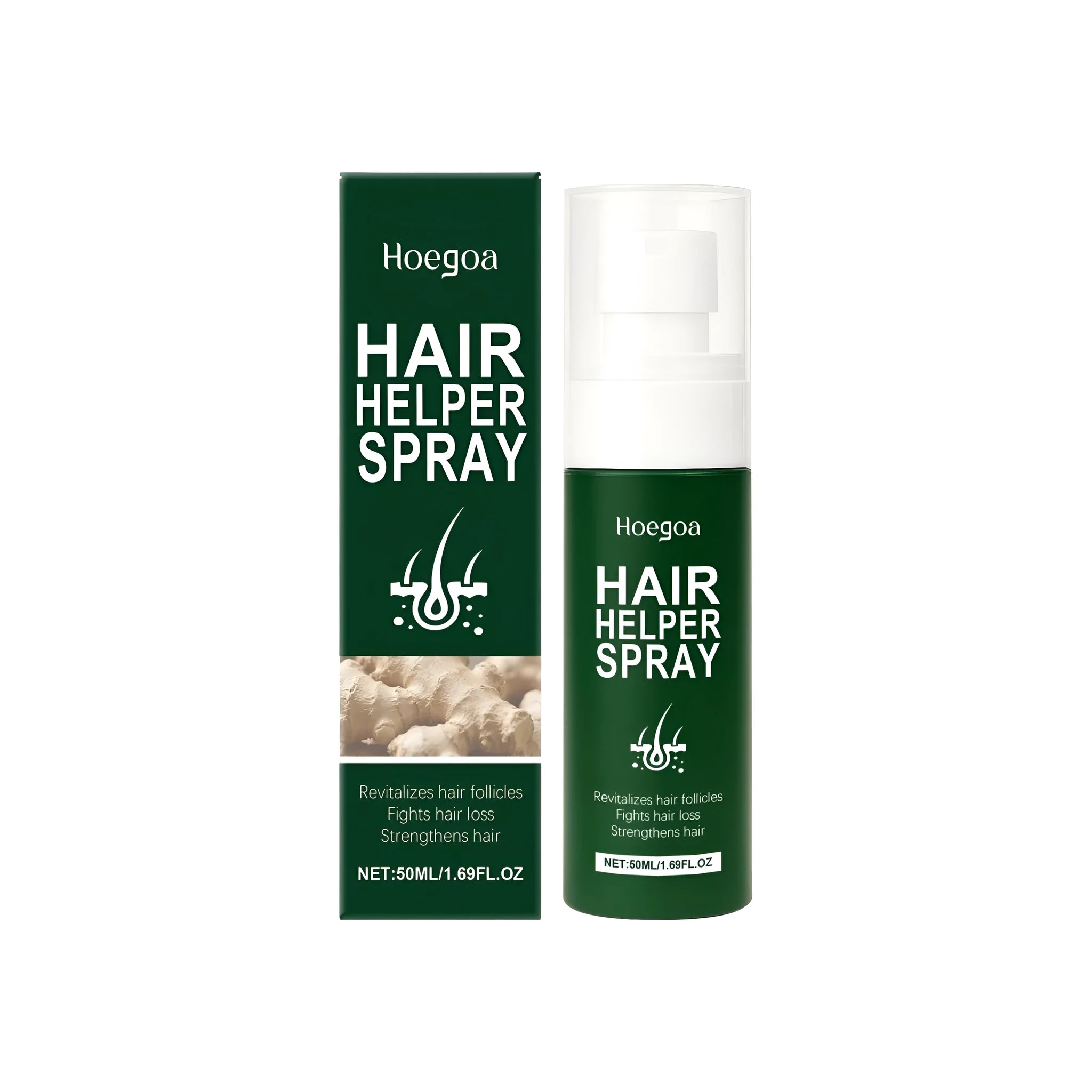 50ml bottle of Hair Helper Spray with natural extract formula.