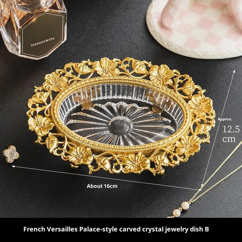 Aluminium crystal decorative jewellery storage dish with carved French Versailles design in modern simplicity style