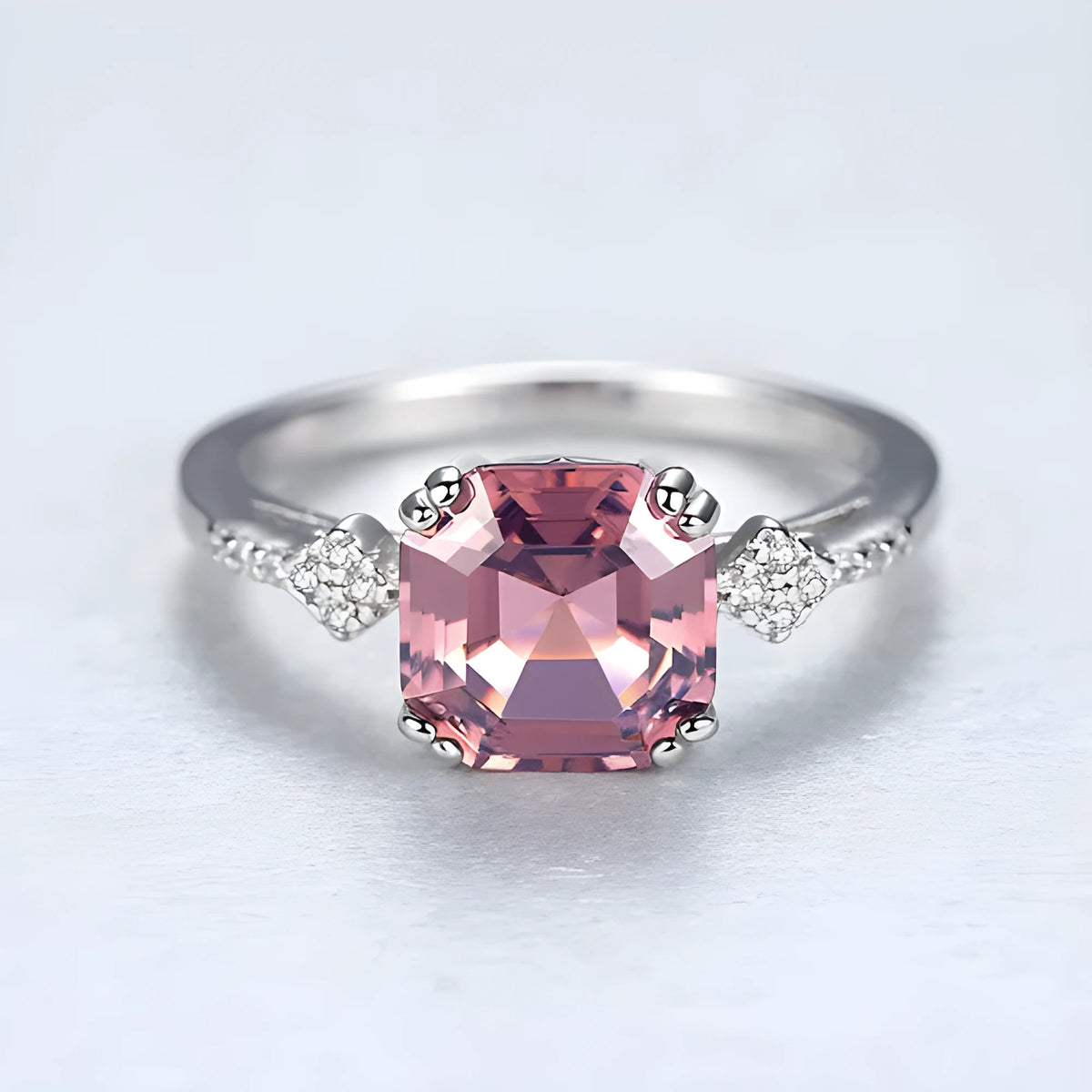 925 silver ring with quadrilateral inlaid Morgan stone in light brown, women's geometric jewellery