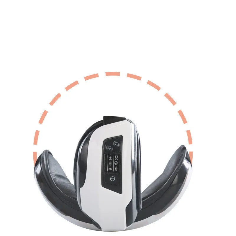 Black and white eye massager with PU leather surface and USB cable for eye care