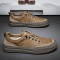 Men's round toe board shoes in black with lace-up front and rubber sole