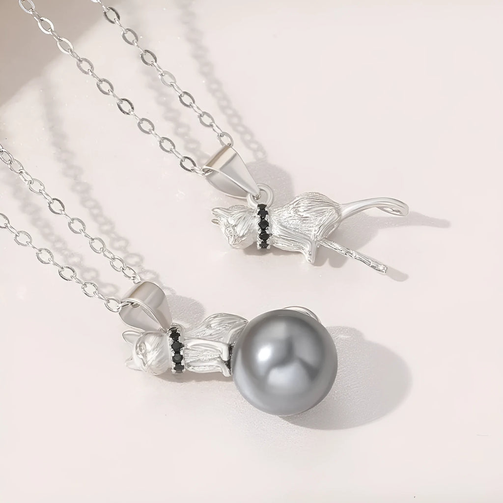 925 sterling silver cat pendant clavicle necklace with electroplated finish in D2113 and D2114 colour options