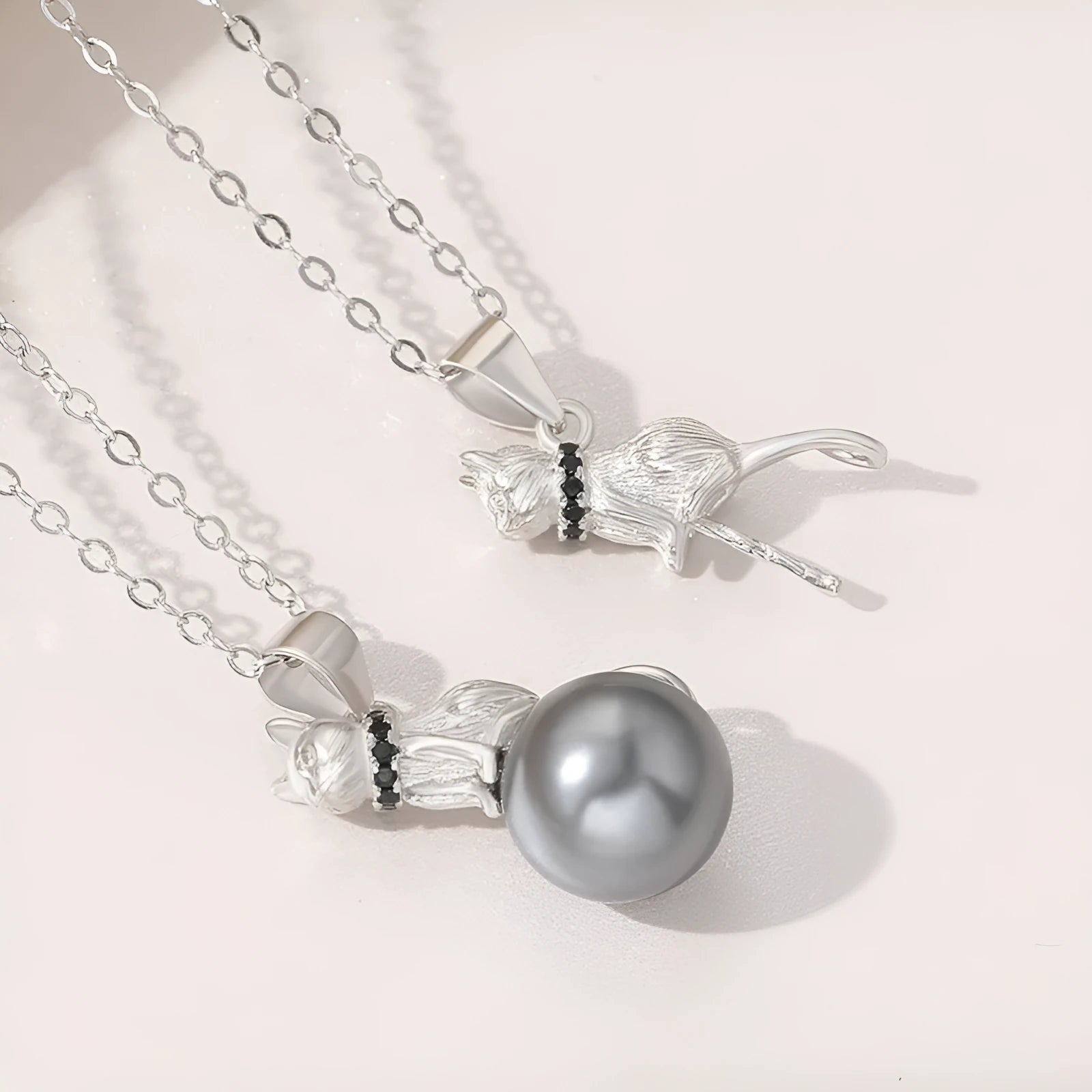 925 sterling silver cat pendant clavicle necklace with electroplated finish in D2113 and D2114 colour options