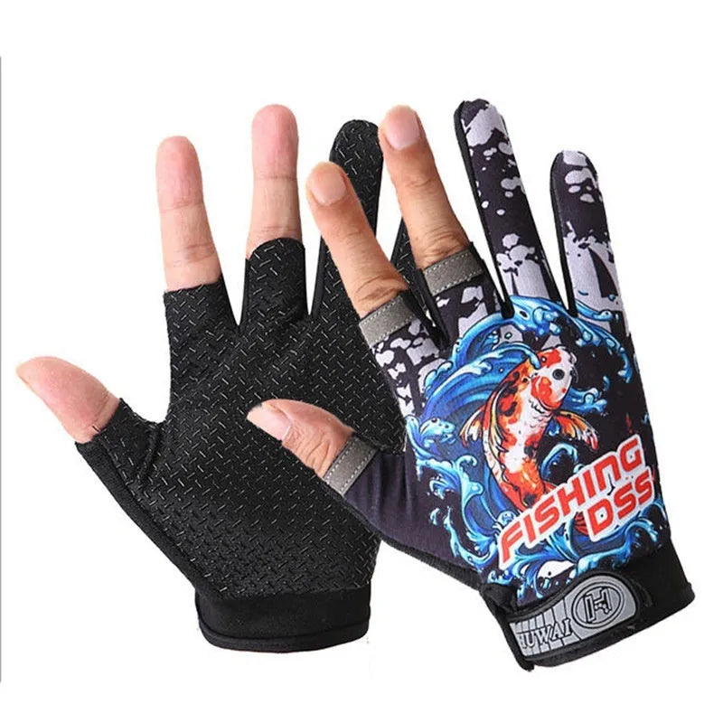 Unisex cycling lure fishing gloves in Smart Black Red with sun protection and windproof knitted fabric