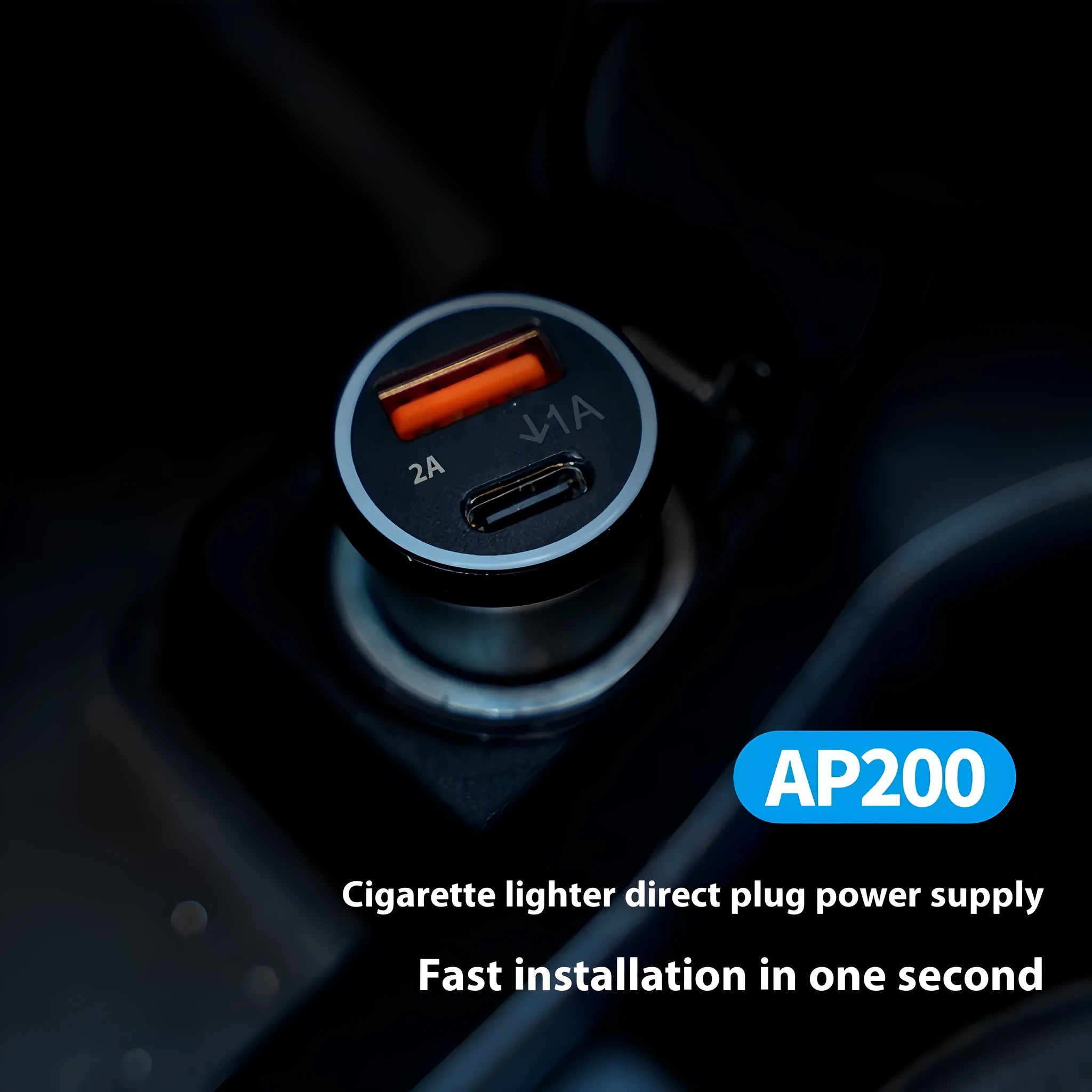 Black car GPS locator device plugged into a vehicle's 12V power socket for tracking.