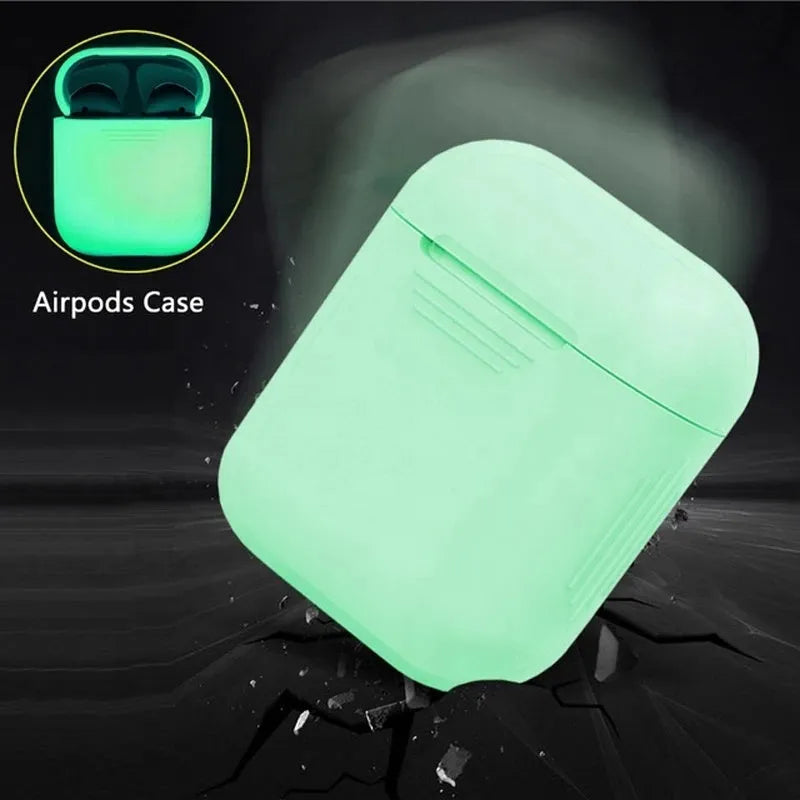 Luminous blue silicone flip-open protective case for Apple AirPods.