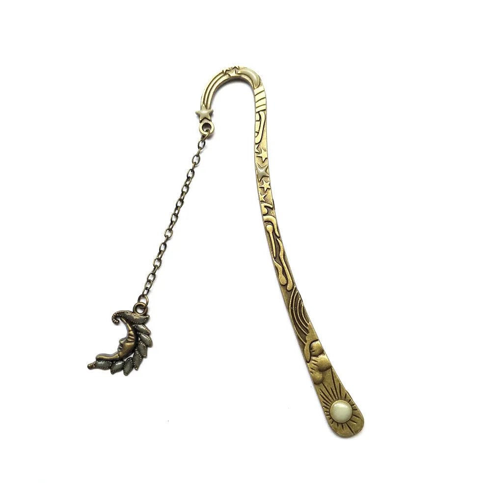 Retro five-pointed star metal bookmark with glowing elements in ancient silver finish