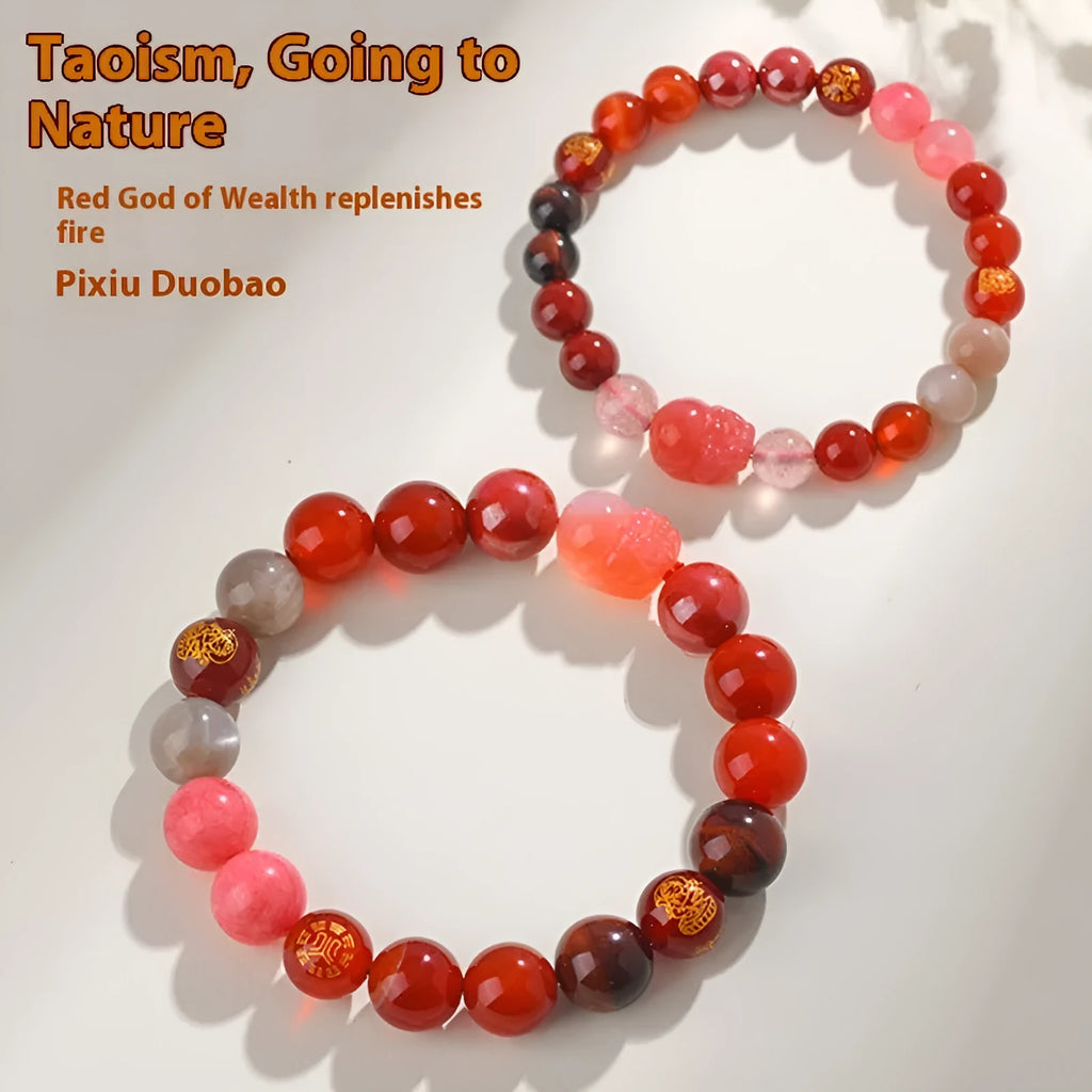 Handmade five elements natural crystal bracelet in geometric shape on a wrist.