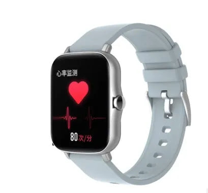 Blue smart watch with 1.7-inch colour touch screen on adjustable strap showing interface