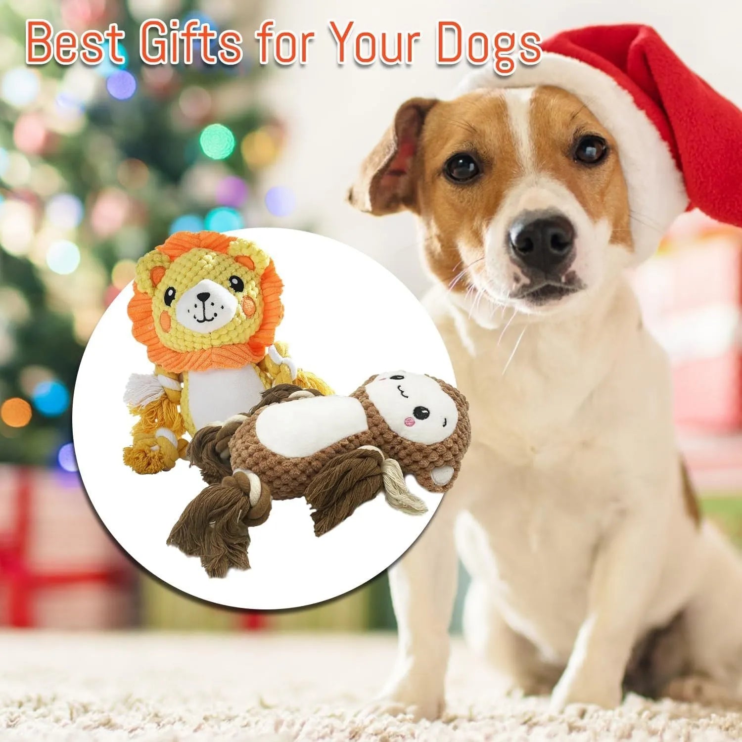 Lion and monkey plush squeaky dog toys bundle for medium to large breeds