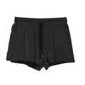 Men's quick-drying nylon shorts in black on a white background, showing mid-waist and short length.