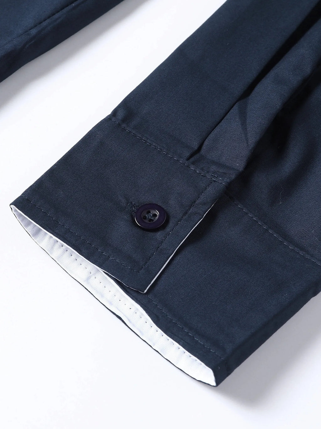 Men's navy blue long-sleeved casual shirt with contrasting colours and button-down front, sizes S to XXXL.