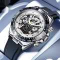 Automatic mechanical men's watch in alloy, available in black, blue, gray, rose black and white