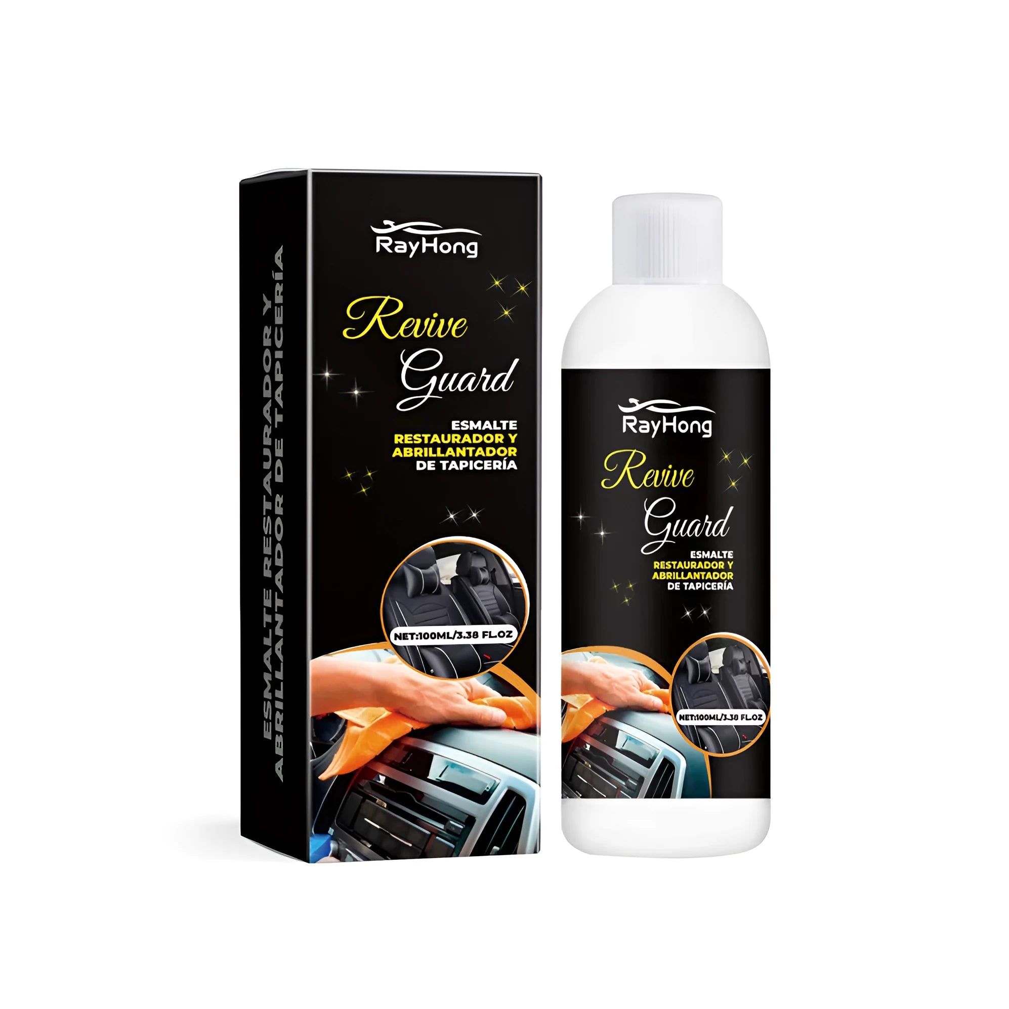 Tube of car interior polish paste for cleaning leather, plastic and vinyl surfaces.