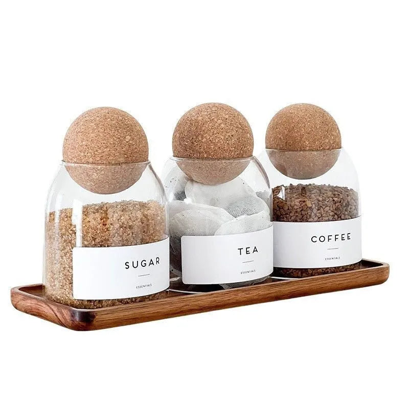 Glass food storage tank three-piece set spherical transparent design modern simplicity