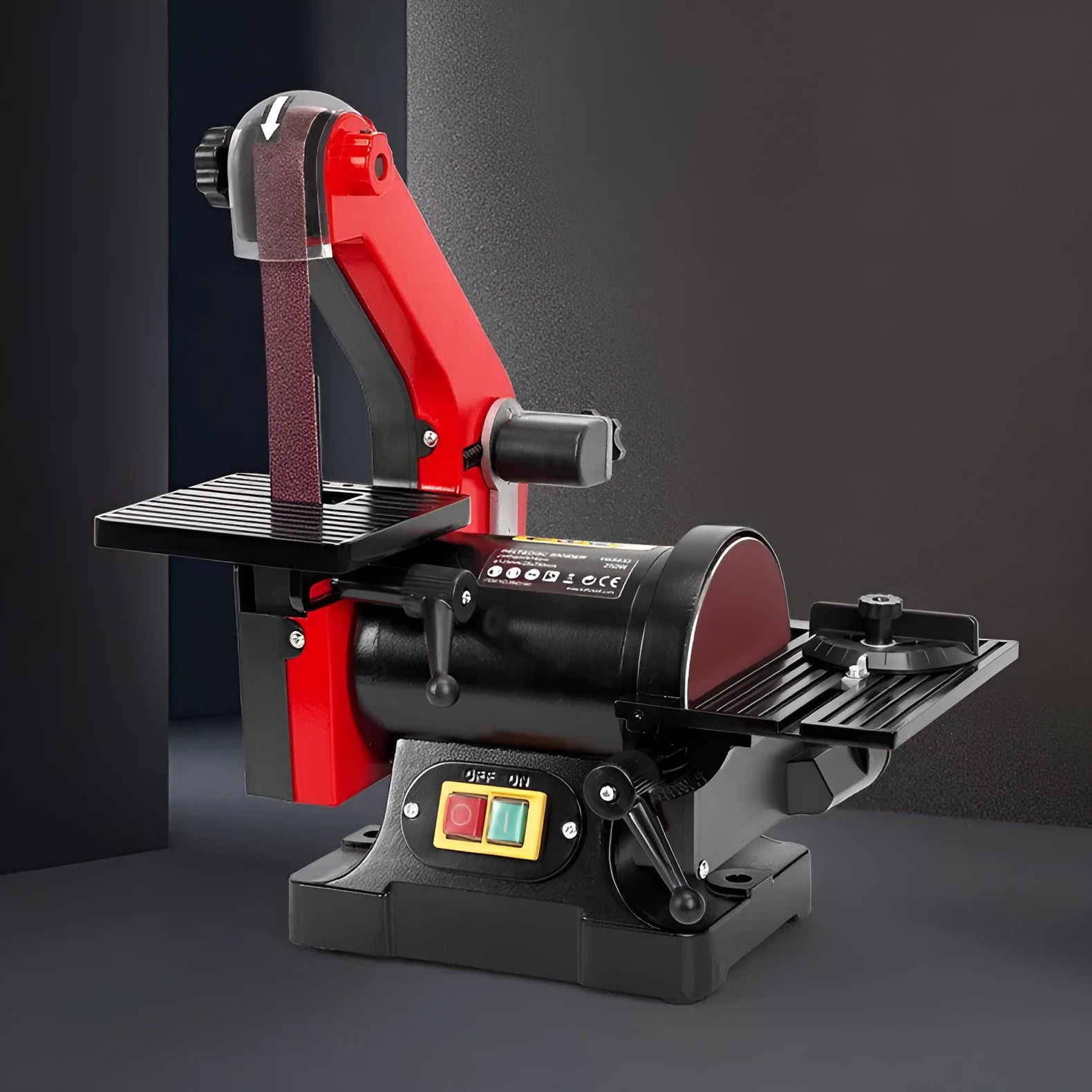 Small electric disc belt sander for household use with power cord