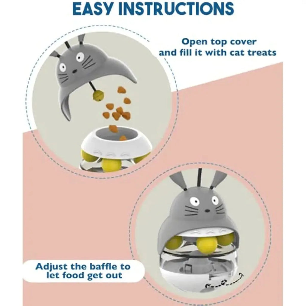 Interactive cat feeder toy treat dispenser with sounding bell in Brown Gray Pink White colours