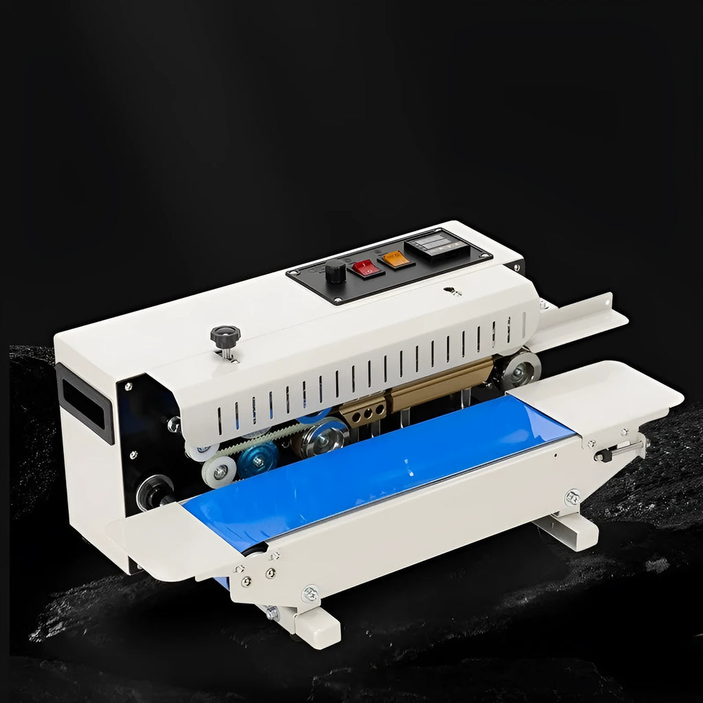 Mini manual hand-held sealing machine with steel date stamp for small plastic bags.