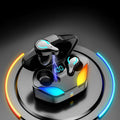 Black wireless Bluetooth gaming headset with in-ear design for mobile gaming without audio delay