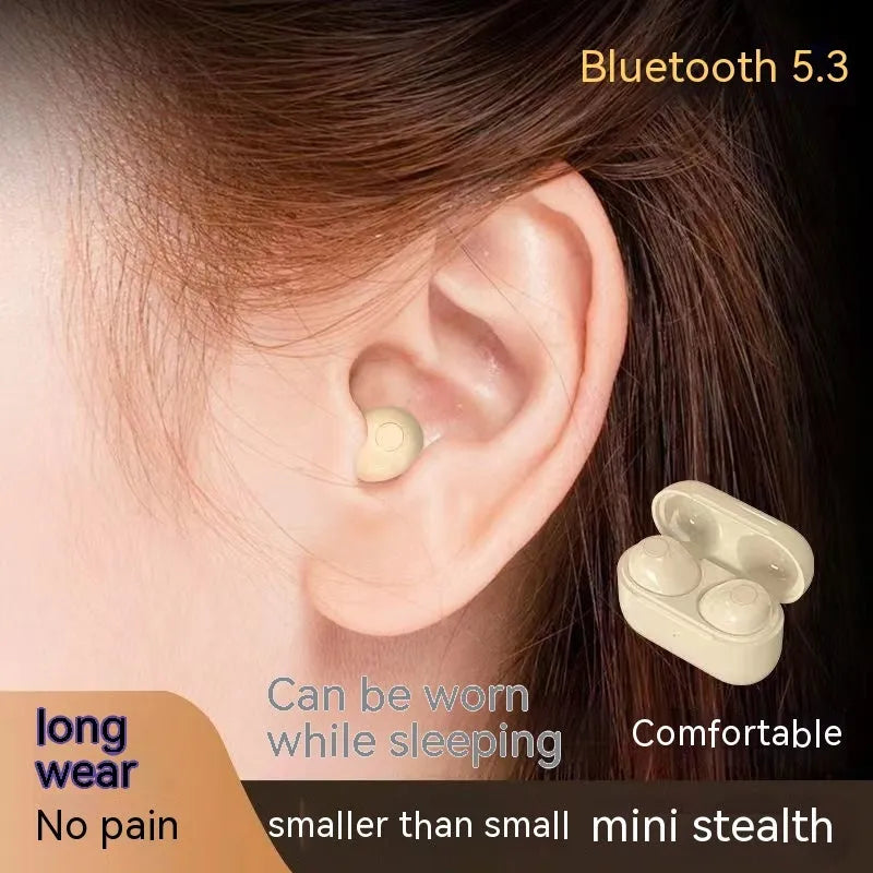 Mini wireless Bluetooth headset in earplug shape for sleep, PC ABS, available in skin colour, black, white, purple