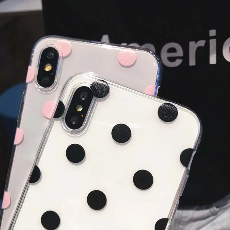 Dot TPU back cover case with wave point design for iPhone, black colour, showing rear and side view