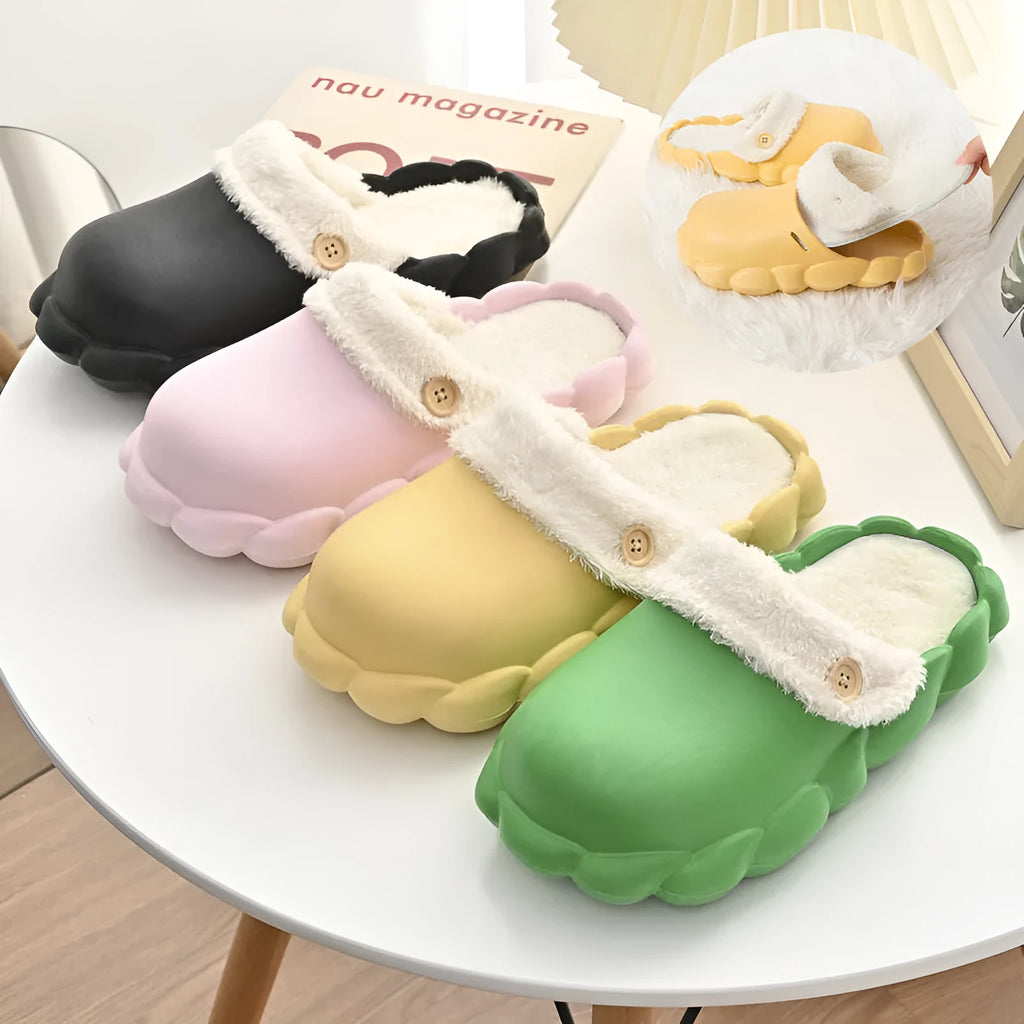 Detachable waterproof EVA overshoe slippers with plush lining, non-slip sole, five colours, sizes 36-45