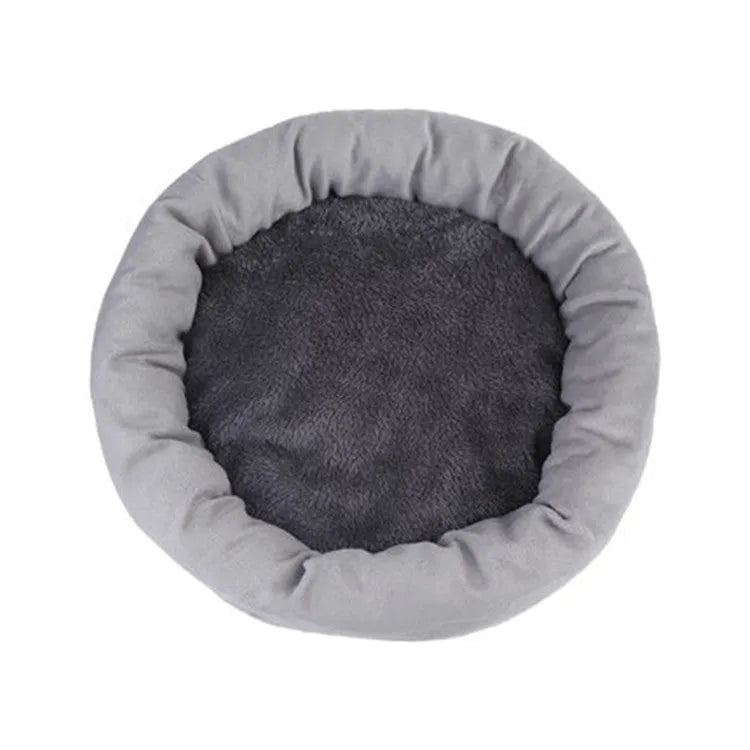 PP cotton filled dog bed in light grey with optional pillow, showing soft texture and round shape