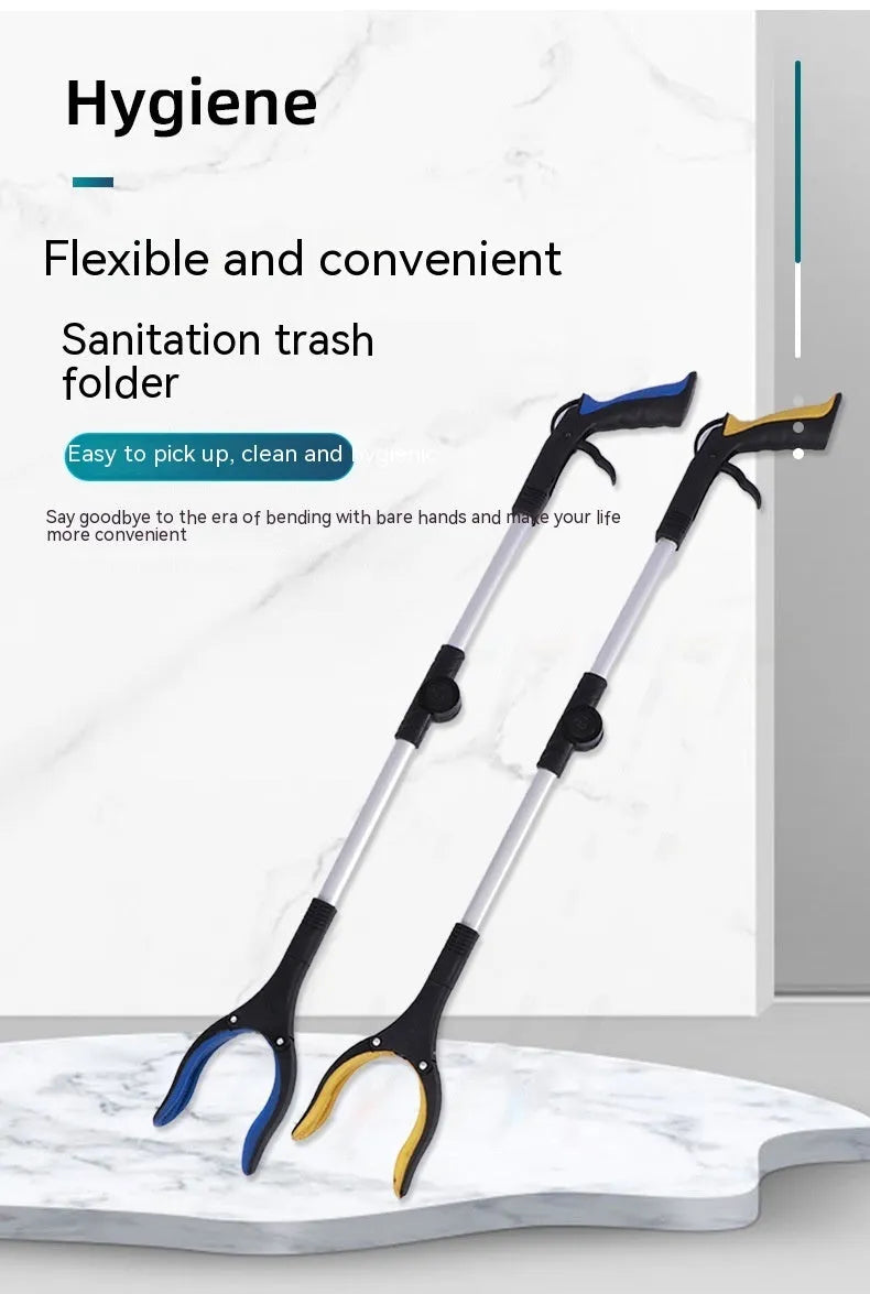 Foldable aluminium rubbish grabber with magnet, extended to 80cm length with blue handle option
