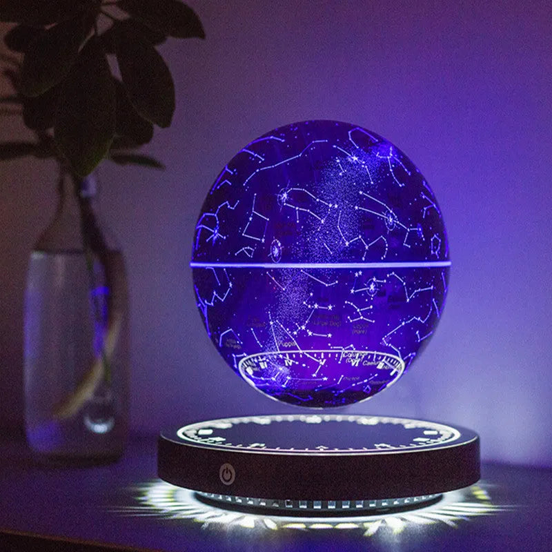 Black maglev moon lamp floating star ball shape on USB-powered base, modern minimalist bedside light