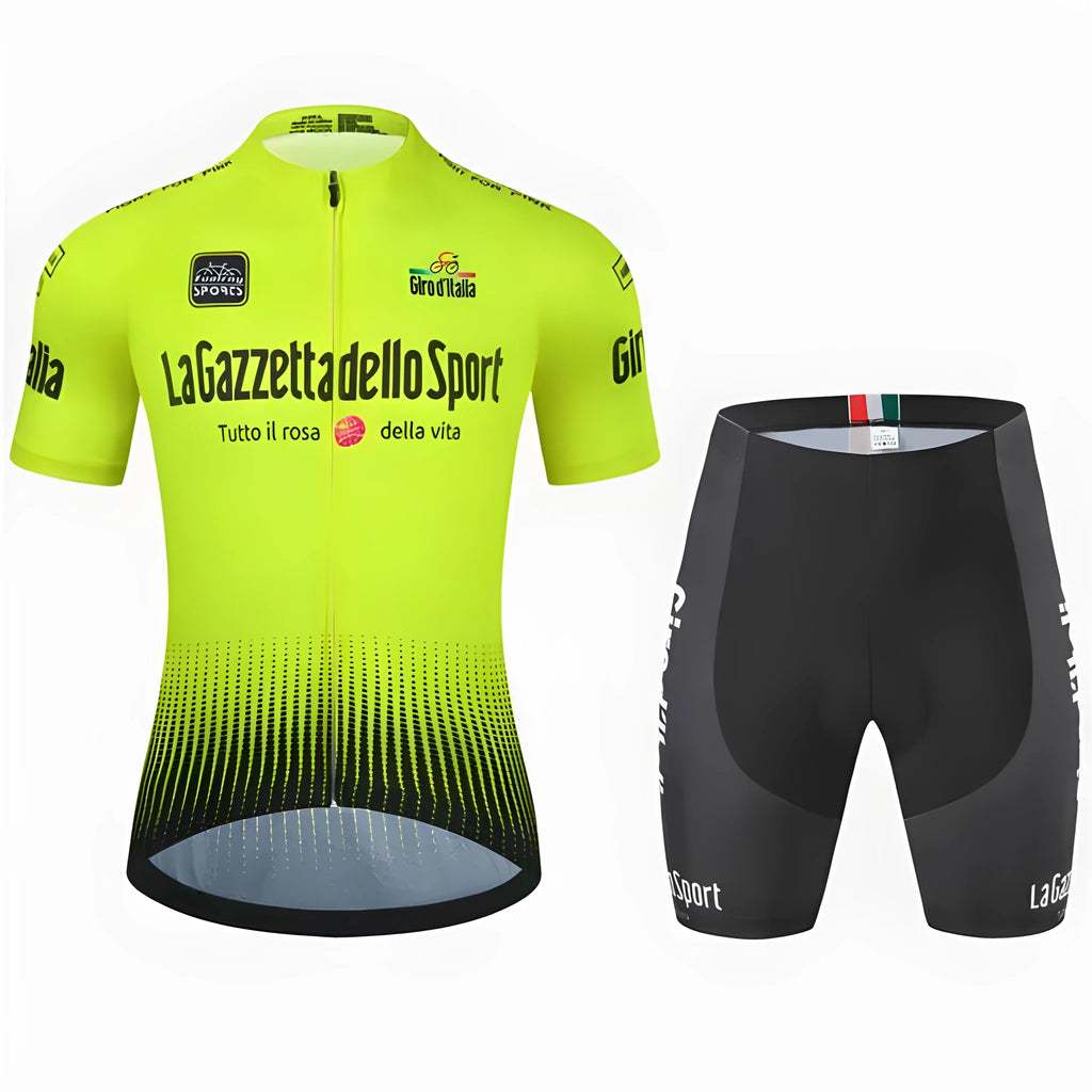 Short sleeve cycling suit in quick-dry polyester fabric with pattern design for road bike use