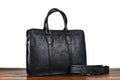 Men's 14-inch horizontal leather business handbag in khaki and black colours