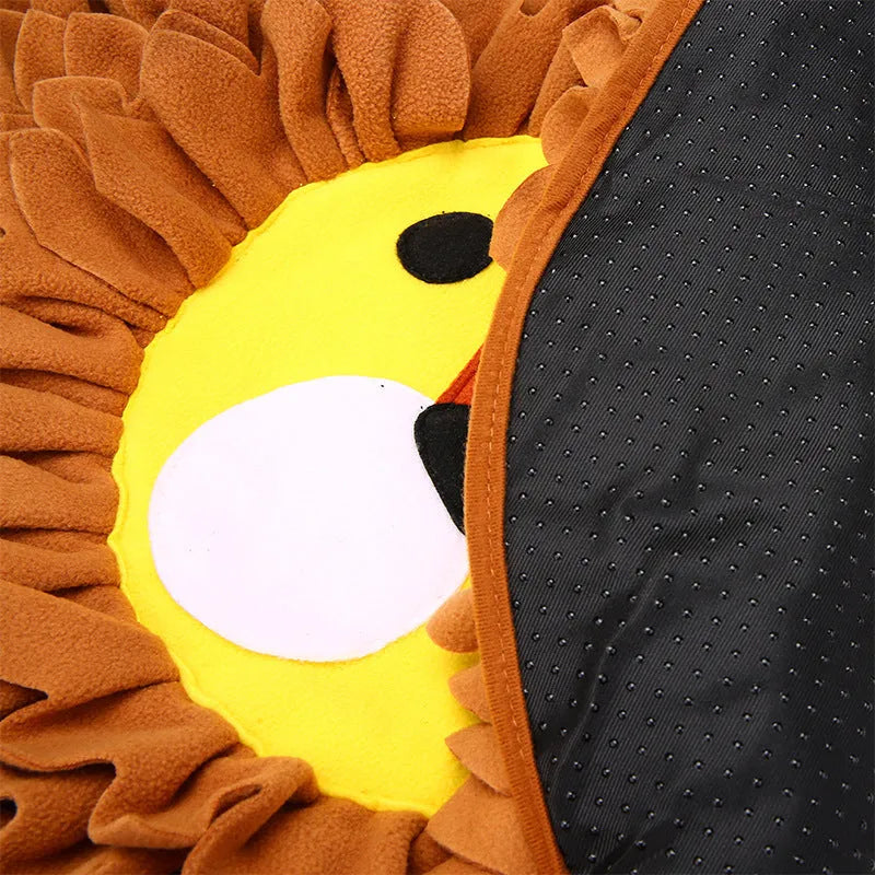 Brown Lion Sniffing Pad pet toy with textured surface for hiding dog or cat treats.