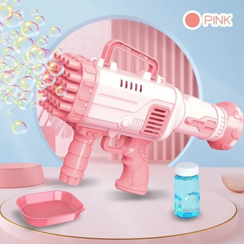 32 holes bazooka style electric bubble gun toy in cherry powder or sky blue colour with illuminated effects