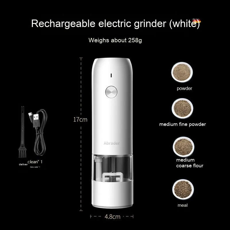 Rechargeable electric salt and pepper grinder set with clear acrylic body and ceramic mechanism