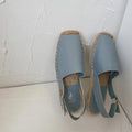 Baotou women's flat sandals with canvas upper and soft leather retro fisherman design in light blue colour
