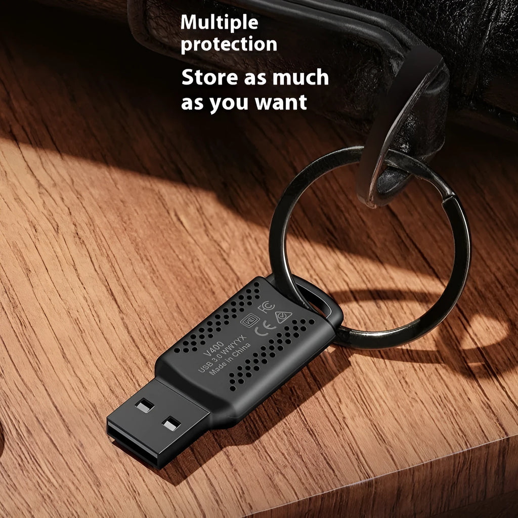 Black plastic mini USB 3.0 flash drive with encryption, 47.8 x 18.4 x 8 mm