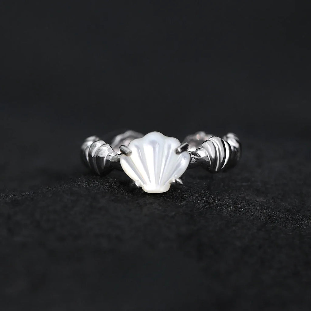 Adjustable shell tiger eye ring in silver with white gold or 18K gold electroplated finish