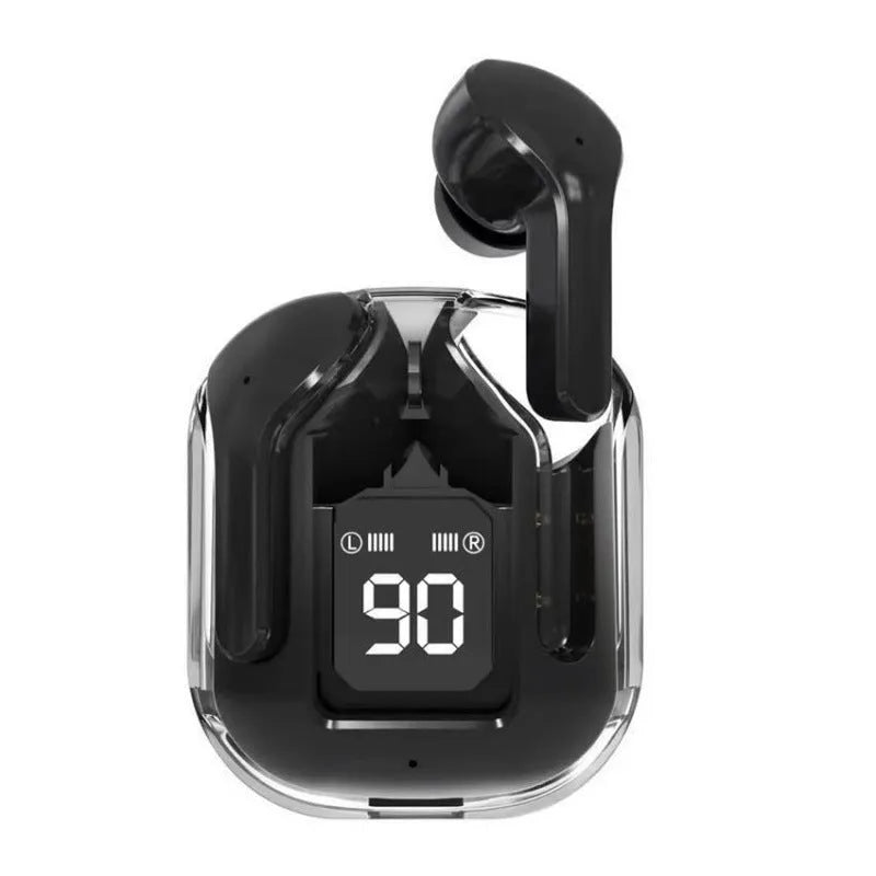 QX10 Bluetooth earphone with digital display, PC ABS material, in-ear design, black colour