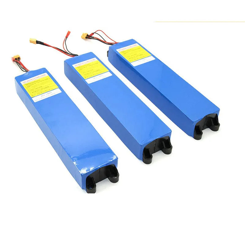 36V lithium-ion electric scooter battery pack showing three capacity options: 6.6Ah, 7.8Ah, and 10.4Ah