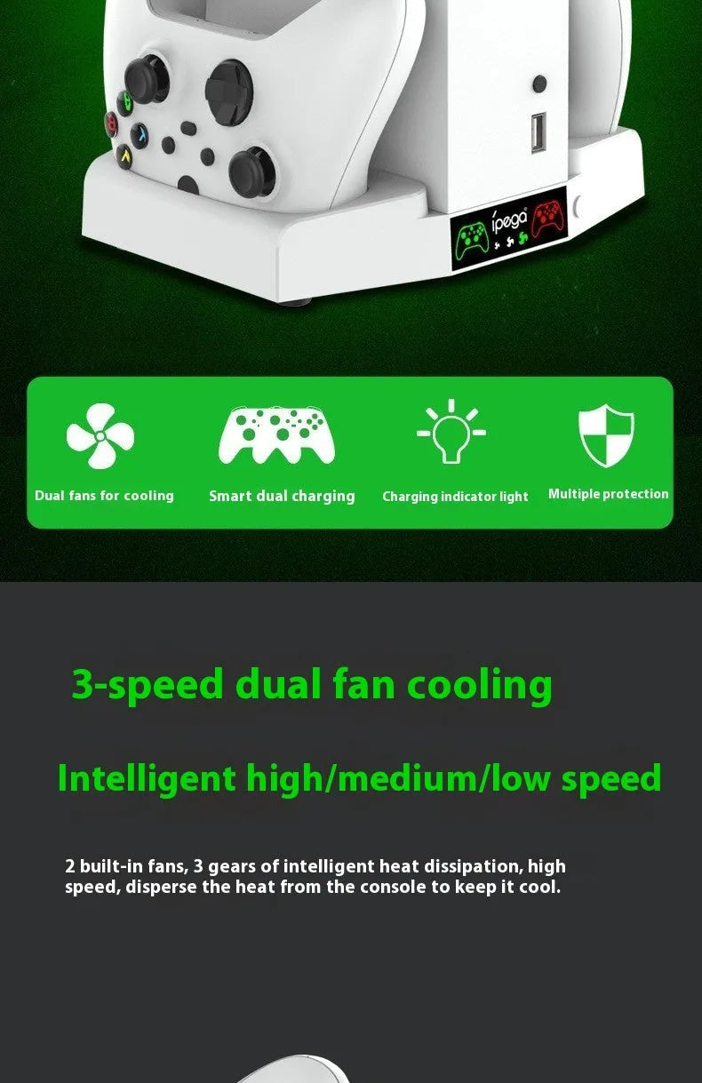 Xbox Series S multi-function cooling base with fan, earphone hook and colourful light in ABS
