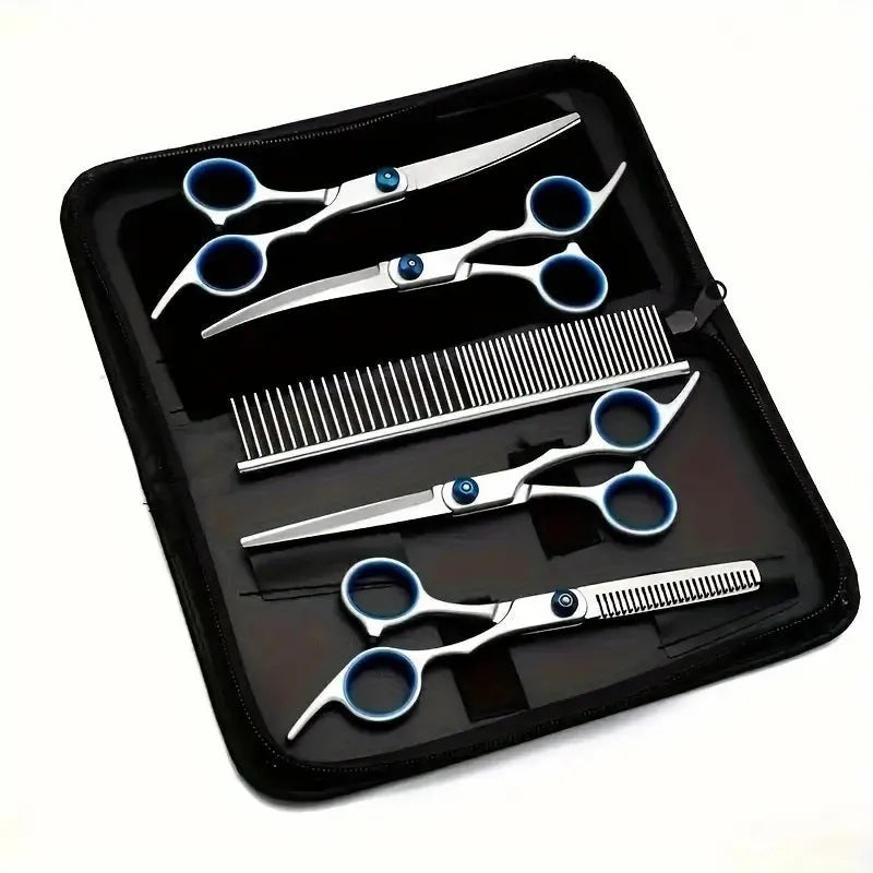 Portable home pet scissors beauty tools set with multiple metal grooming scissors for dogs