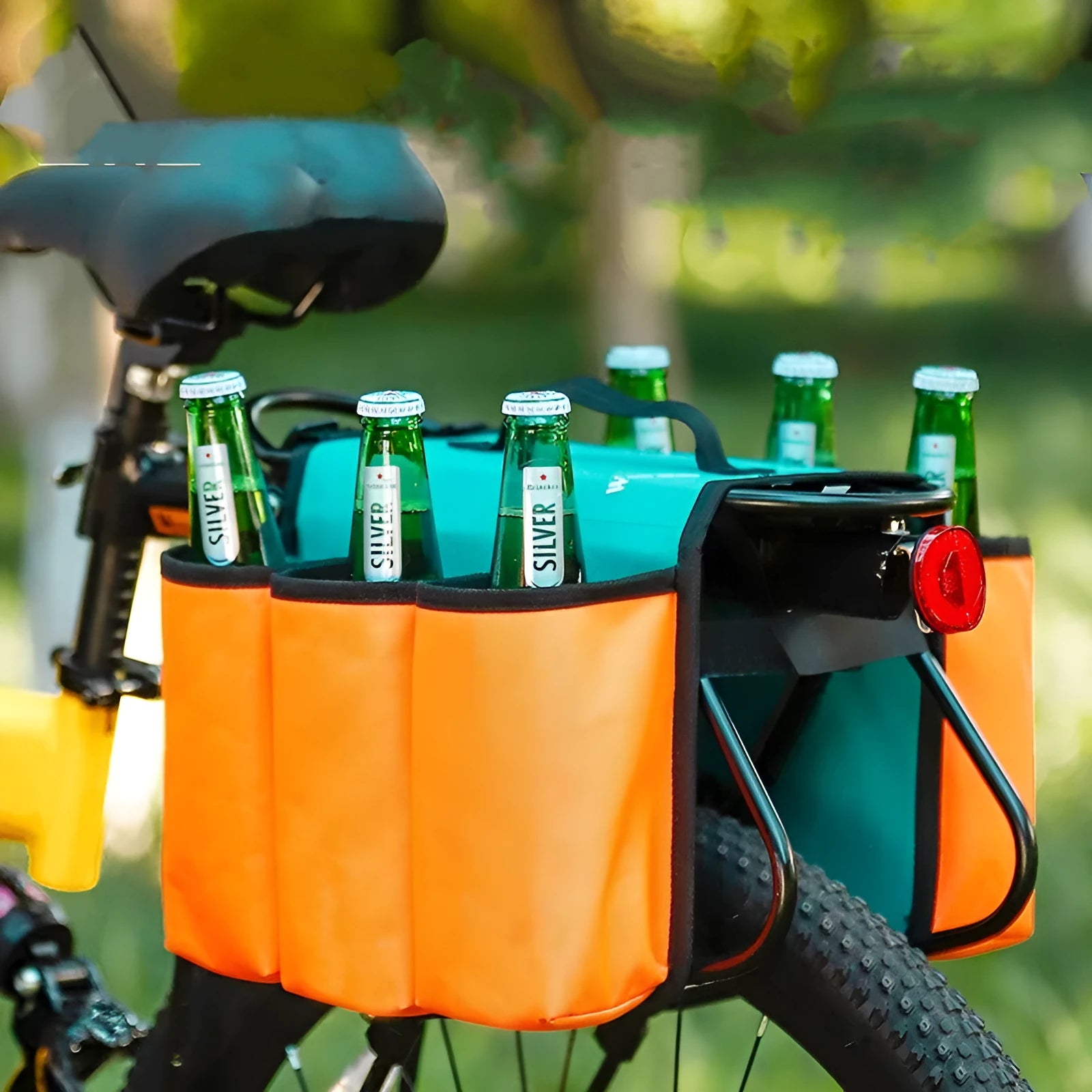 Black and orange bicycle double-sided drink storage bag with 2L capacity