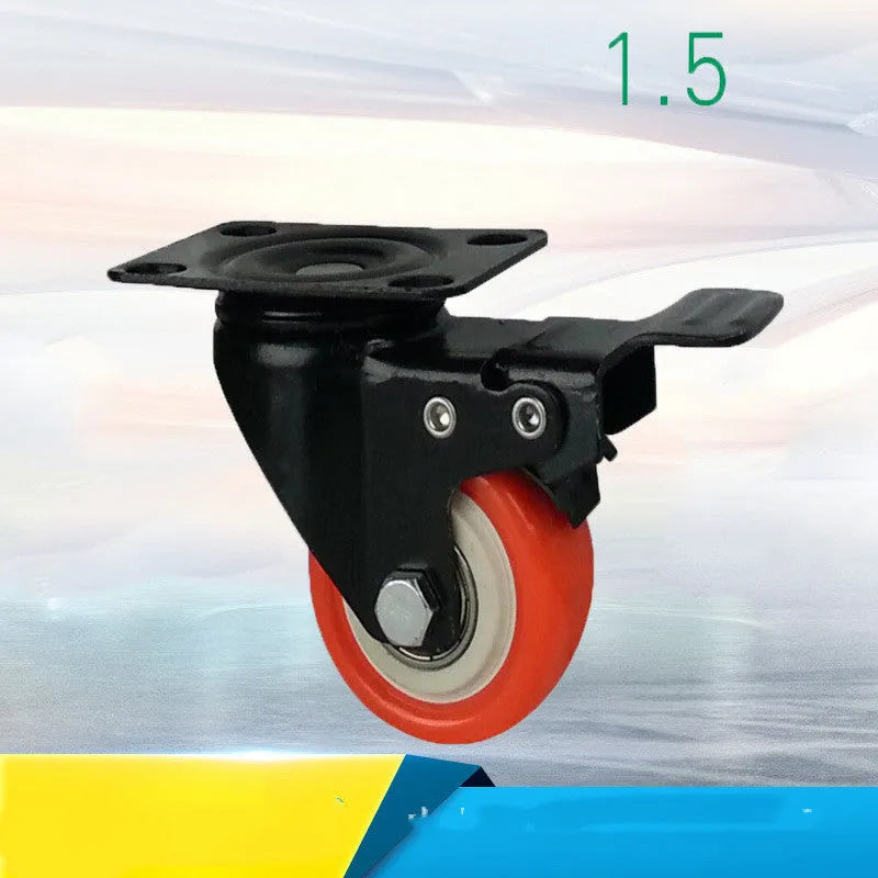 Red double bearing mute universal caster with flat bottom mounting on smooth floor