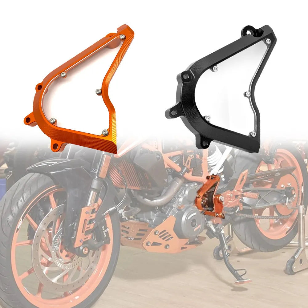 KTM Duke motorcycle chain front gear cover replacement in black or orange for 2017-2020 models