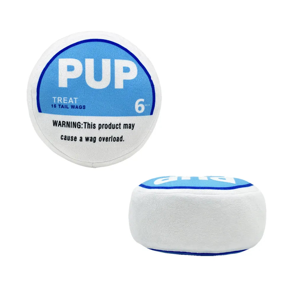 Plush dog toy for gnawing and creaking relief, shown in blue, light green or dark green options