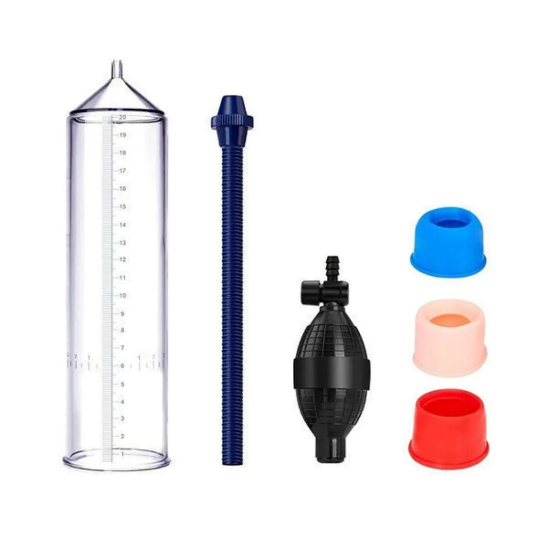 Clear silicone cover for male exercise machine with plastic valve exerciser and accessories